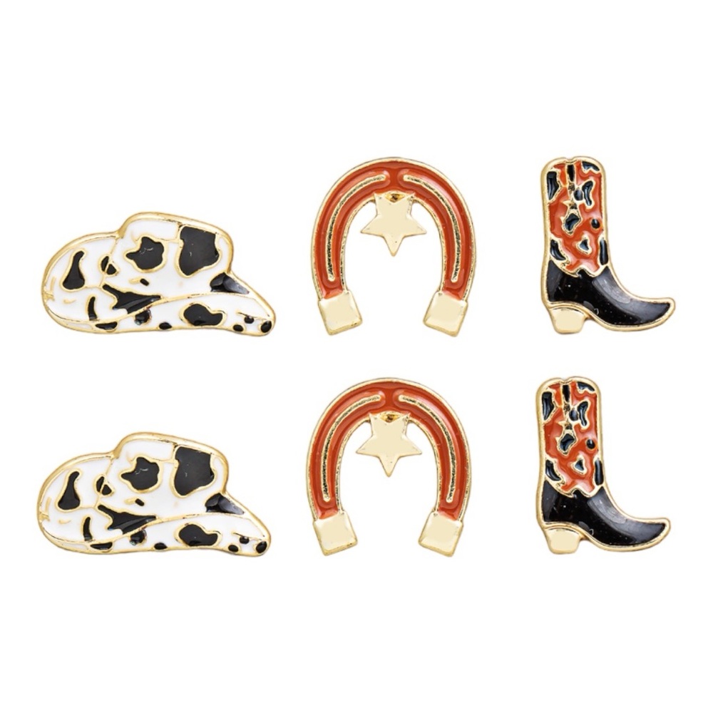 New set of cowboy hat horseshoe cowboy boot gold color earring set